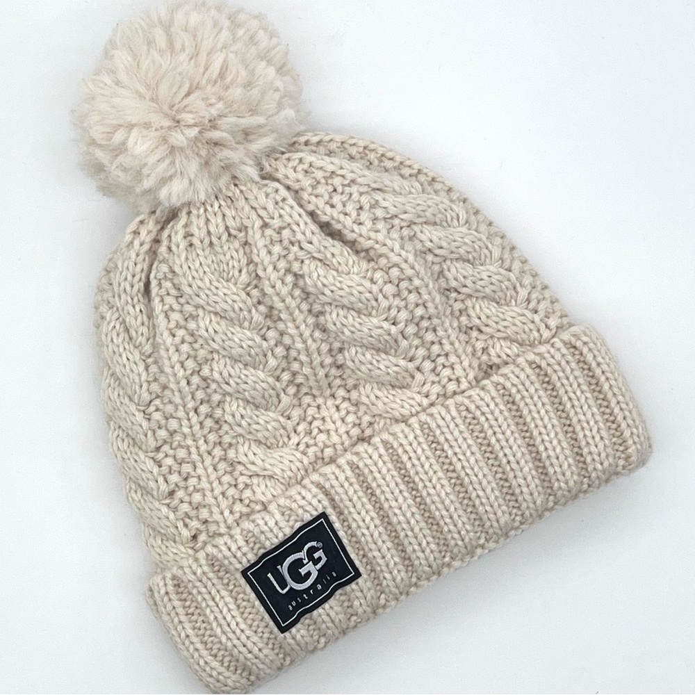 UGG Women's Cream Knit Pom-Pom Beanie